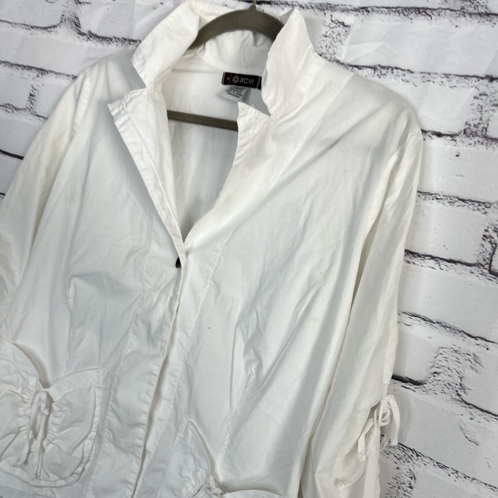 XCVI White Lightweight Button Front Jacket Women’s S Ruched Pockets Cropped - Picture 8 of 14